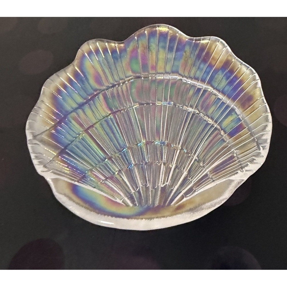 Glass Iridescent Colorful Seashell Trinket Soap‎ Candy Ring Dish Plate